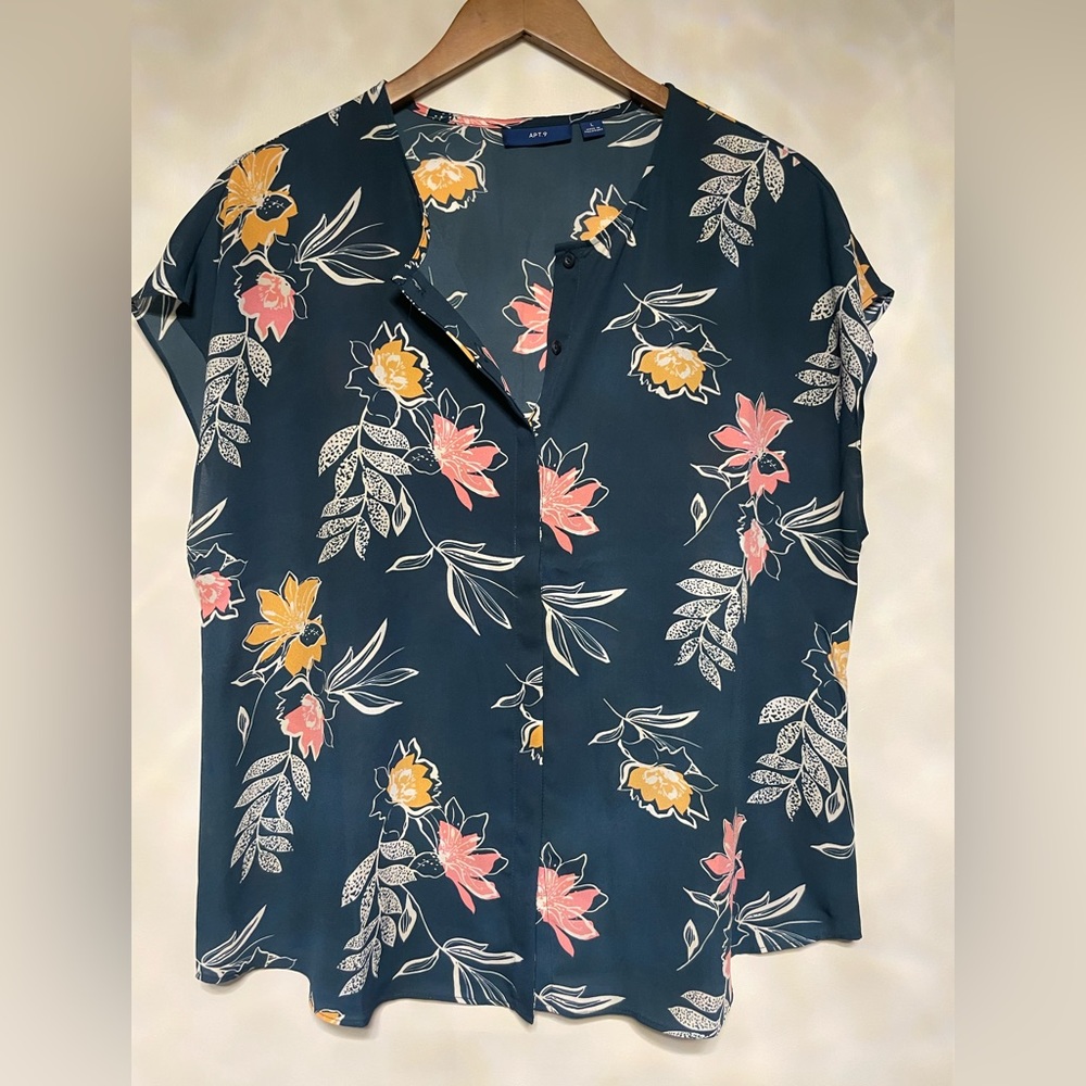 Large floral navy blue business casual top